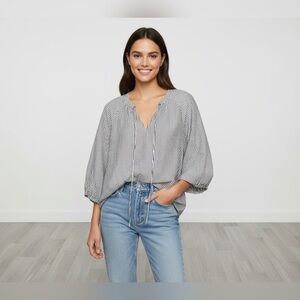 Tie Neck Swing Striped Blouse